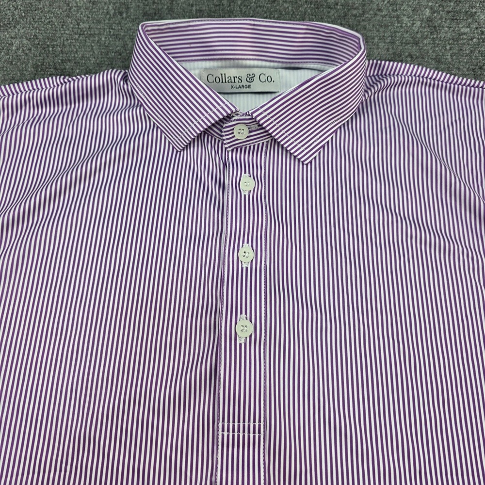 Collars & Co. Mens XL Purple Striped Short Sleeve Dress Collar Polo Shirt NWOT